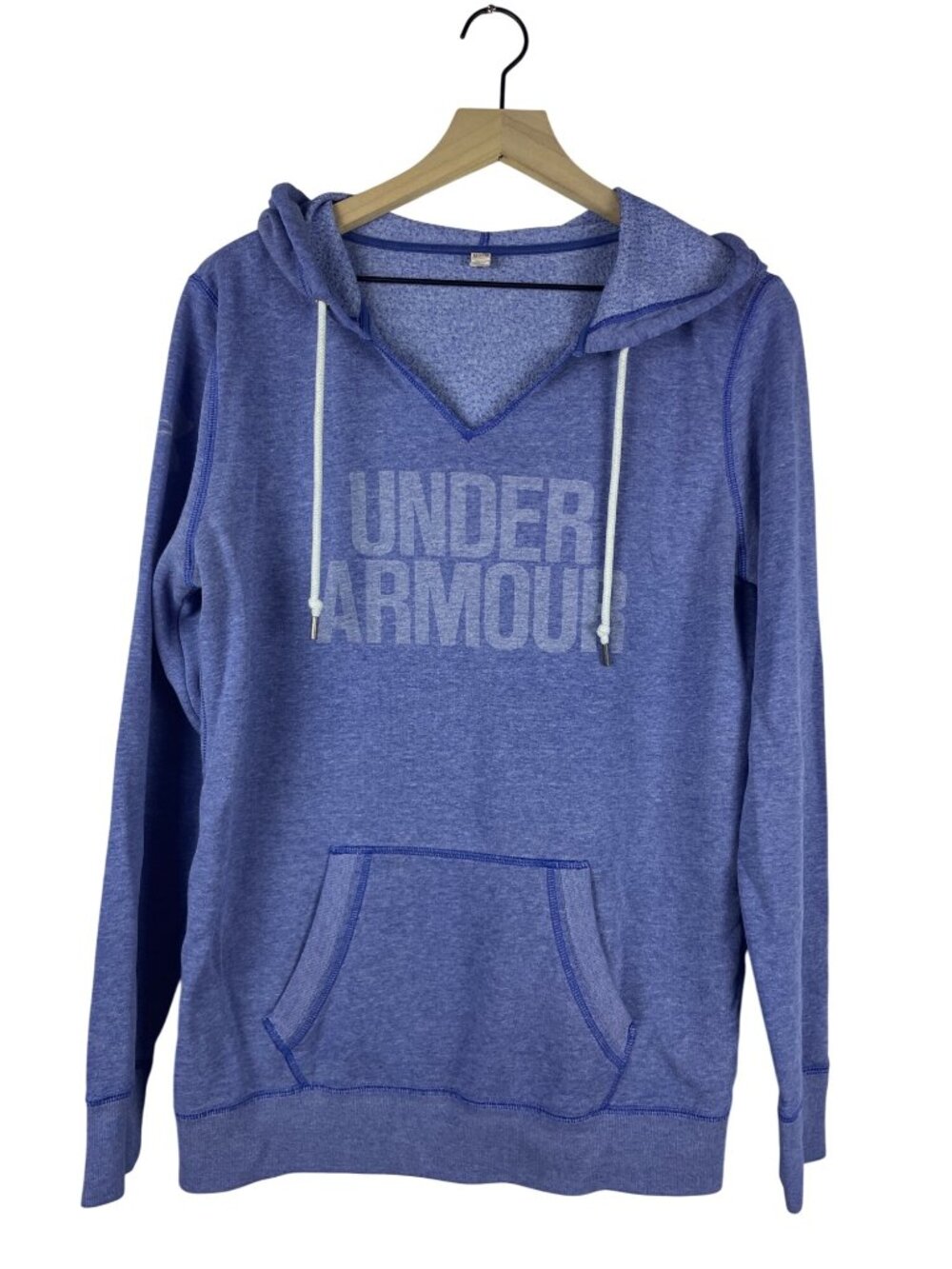 Under Armour Hoodie Loose Fit V neck Blue Kangaroo Pocket Lightweight Athletic